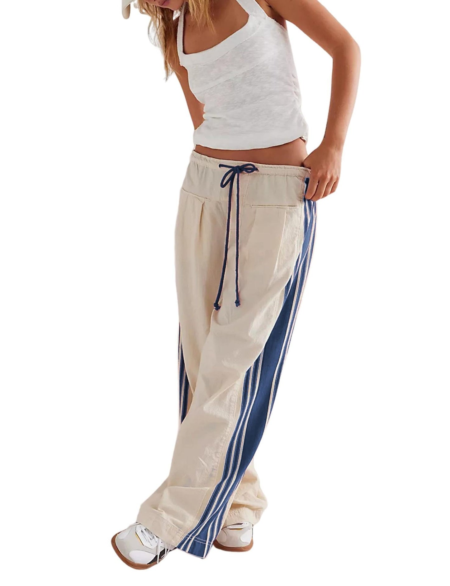Summer European And American Foreign Trade Women's Clothing New Side Striped Straight-leg Pants Women's Retro Sports Style Loose Temperament Casual Pants