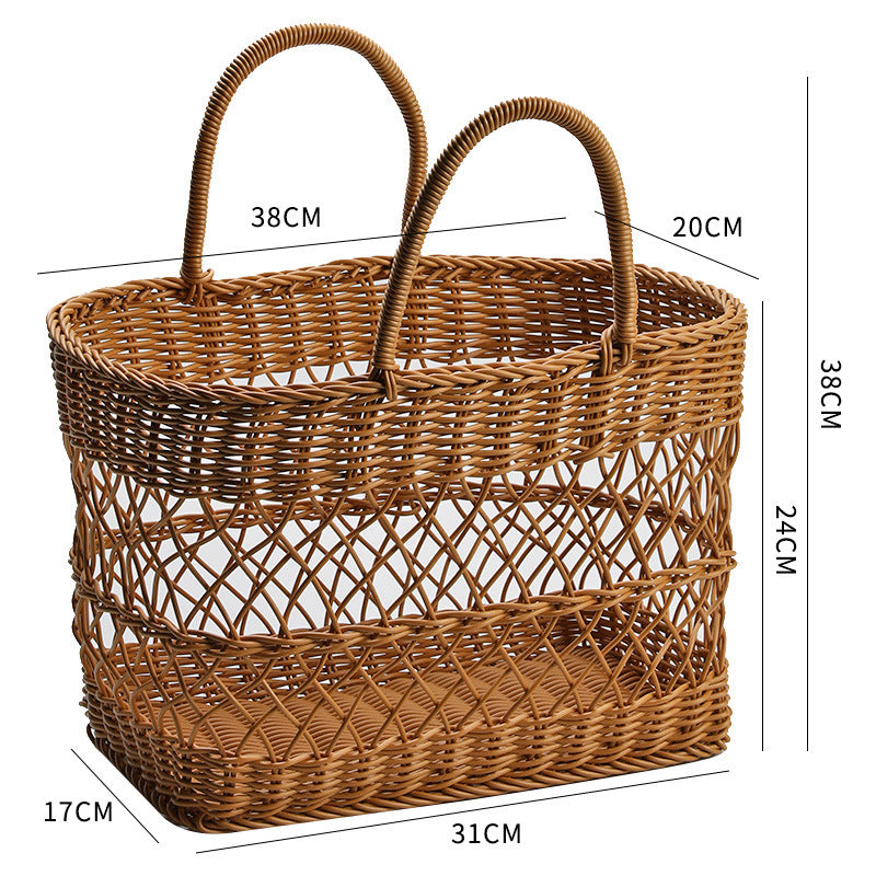 Picnic Basket Ins Style Props Rattan-like Hand-made Shopping Basket