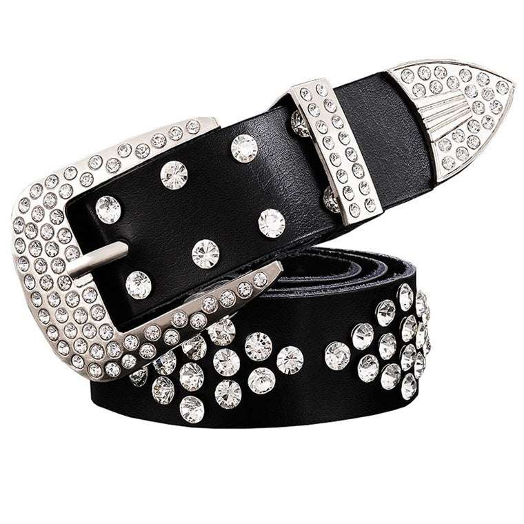 Leather Diamond Box Inlaid With Rhinestones Foreign Trade Ladies Pin Buckle Diamond Belt
