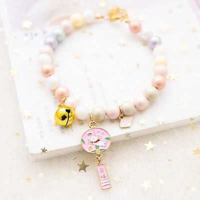 Fairy Girl Cat Pearl Necklace Pendant Pet Collar