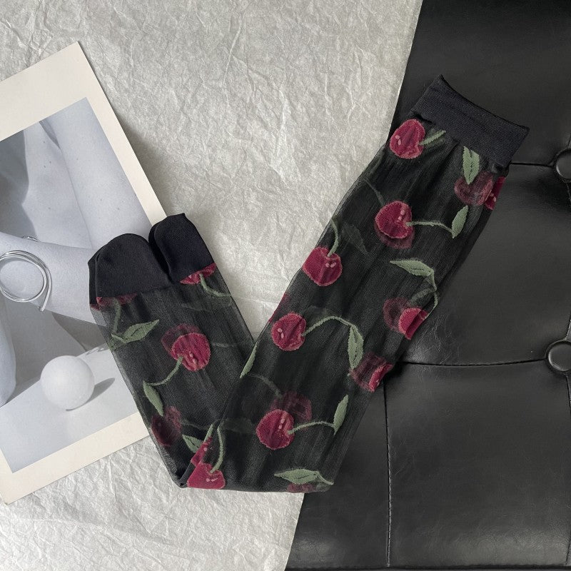 Cherry Jacquard Summer Cute Wild Thin Socks Stockings