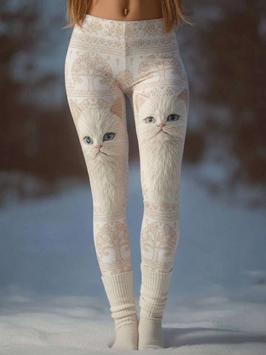 Womens Retro Casual Sports Leggings With 3D Digital Print