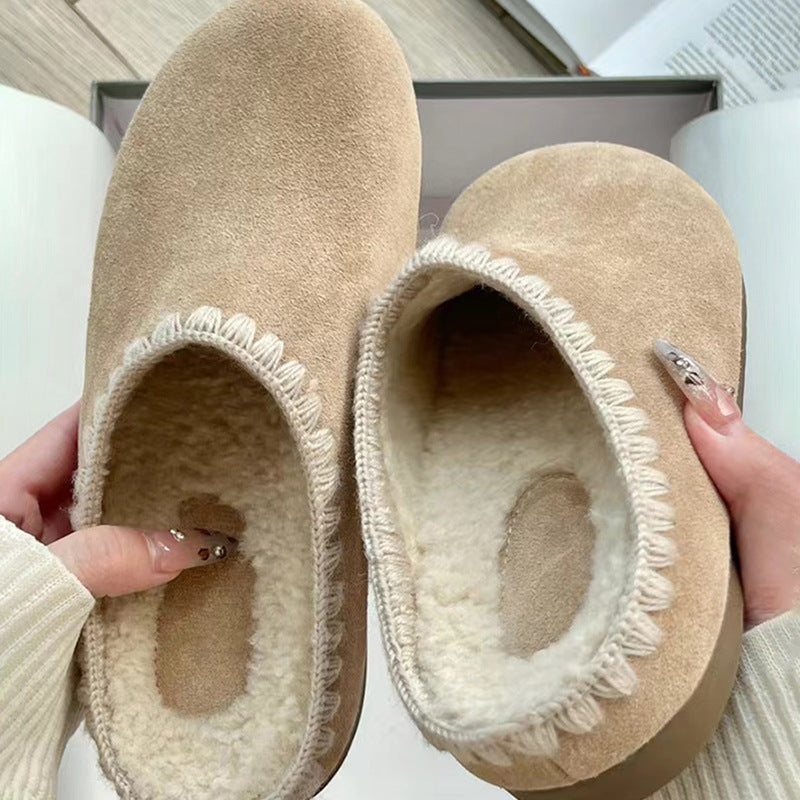 Women's Casual Fleece-lined Platform Fur Closed-toe Slippers
