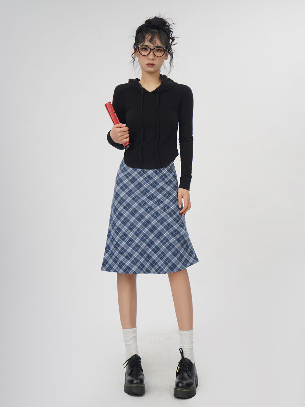 Plaid A- Line Skirt Women's High Waist Midi Skirt