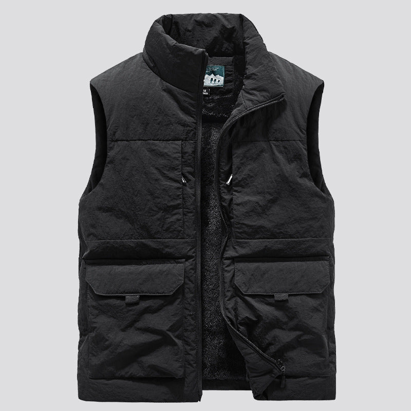 Men's Casual Stand Collar Multi-pocket Plus Size Thickened Velvet Vest