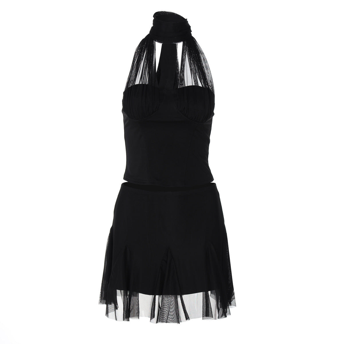 Halter Neck Camisole Top And Ultra Short Skirt Two Piece Set