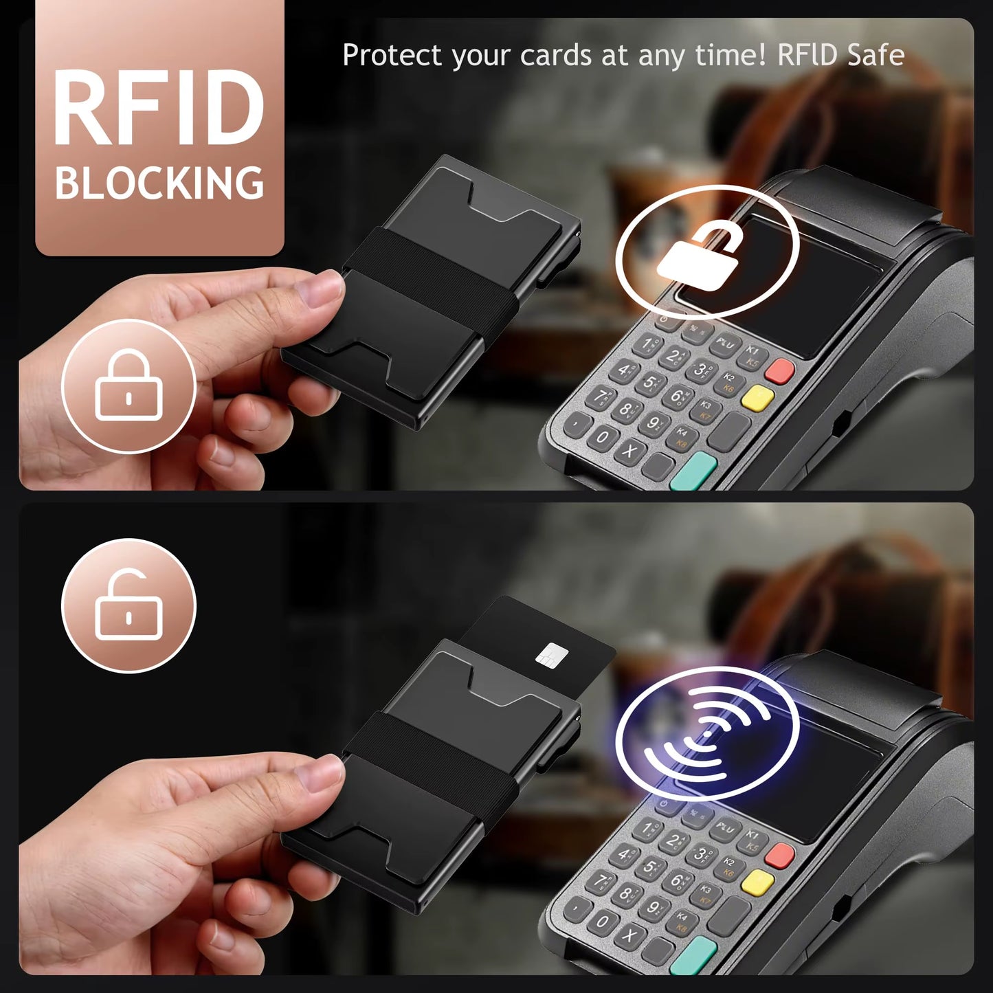 Slim Card Holder Wallet for Men, RFID Blocking Minimalist Mens Wallet, Metal Pop up Wallet with Cash Band