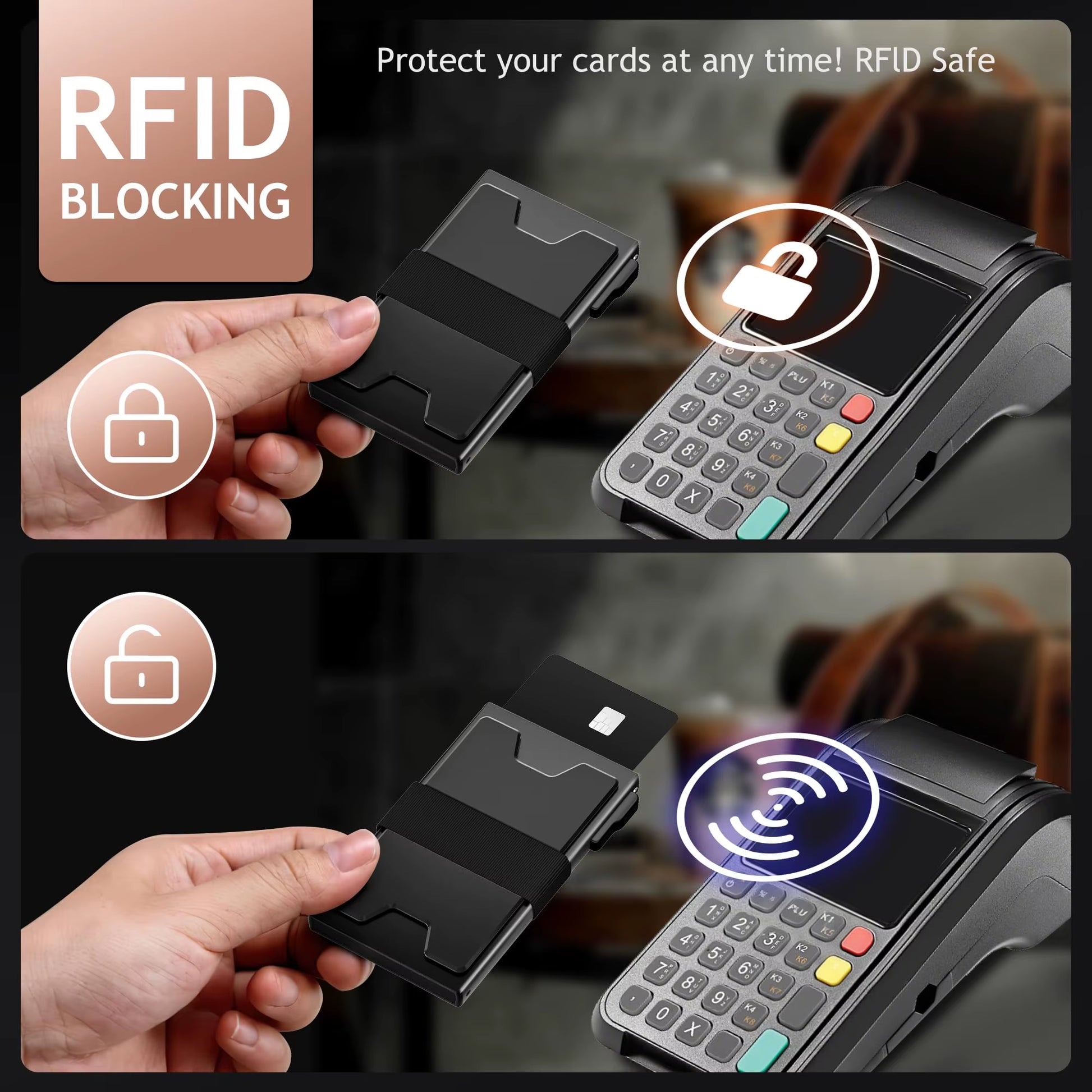 Slim Card Holder Wallet for Men, RFID Blocking Minimalist Mens Wallet, Metal Pop up Wallet with Cash Band