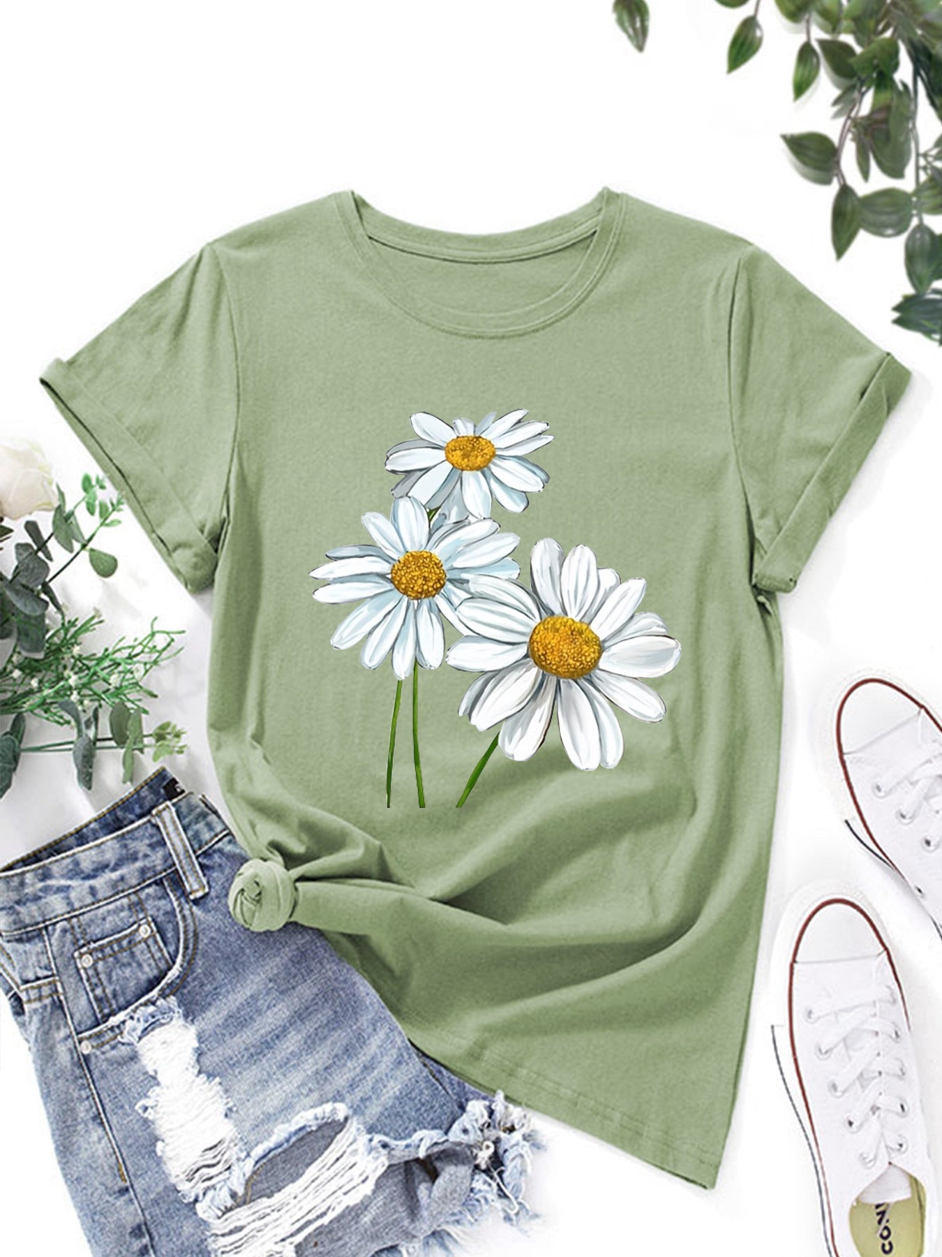 Cartoon Print T-Shirt, Summer Short Sleeve Casual Top