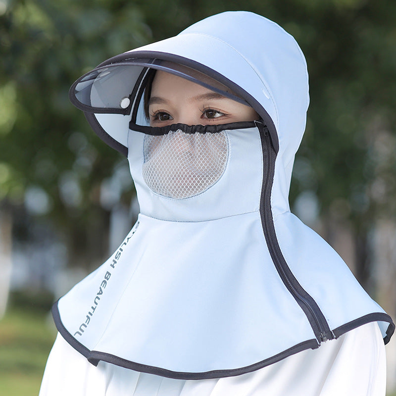 Women's Summer Wide Brim Biking Face-covering Mask Sun Protection Hat