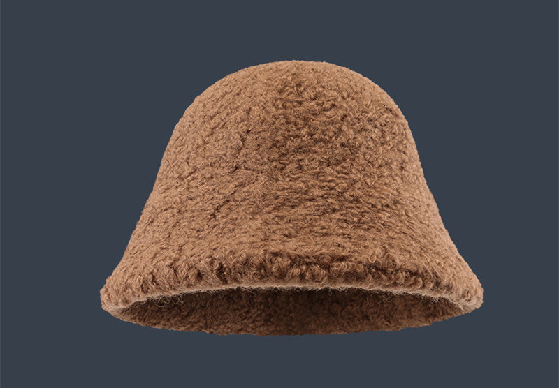 Solid Color Warm Wool Bucket Hat Show Face
