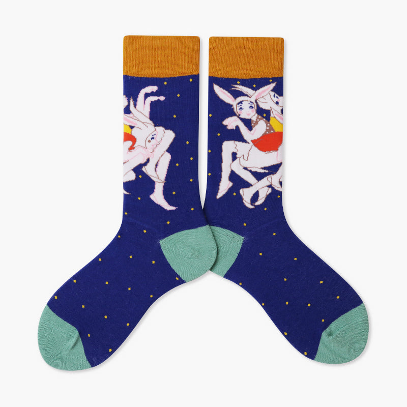 Cute Cotton Socks Women's Mid-tube Color Anime Wild Retro