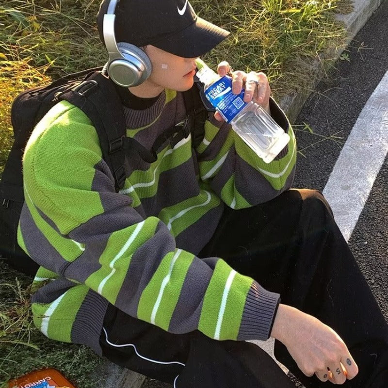 Stribet basistop med rund hals til mænd