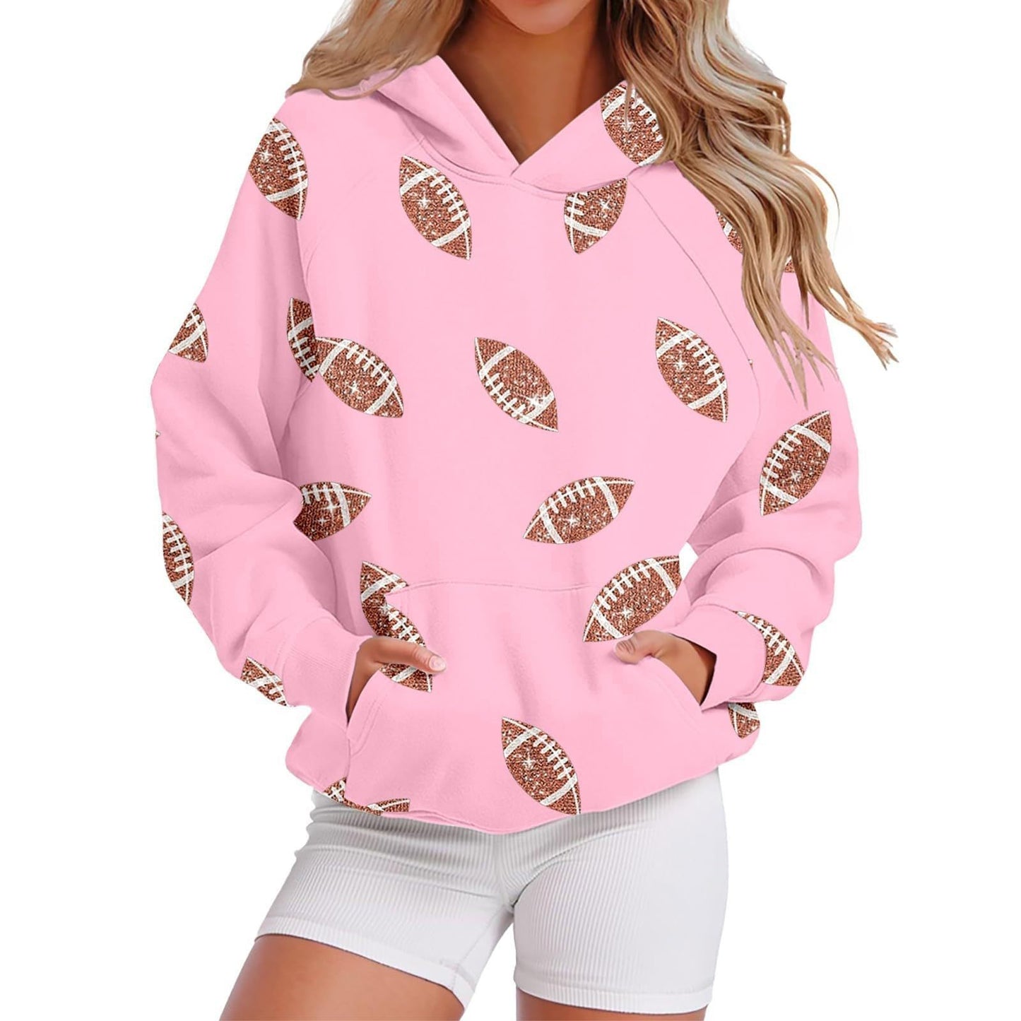 Hooded Sweatshirt With Baseball Elements Digital Design