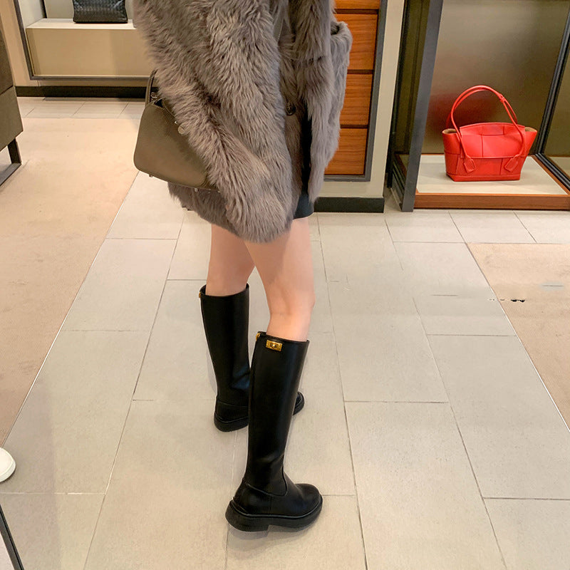 Women's Back Zipper Long But Knee Leather Boots