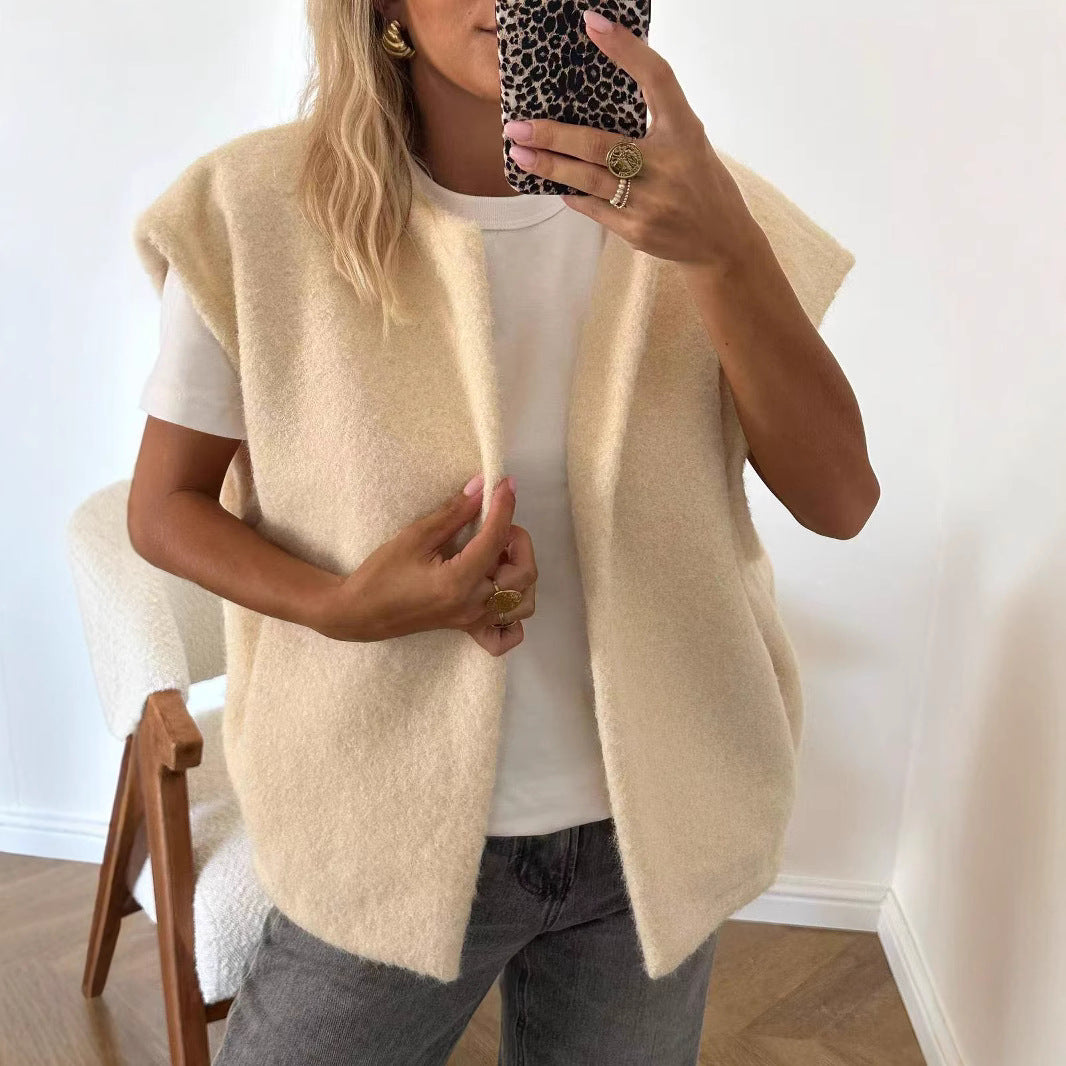 V-neck Double-sided Hand-stitched Wool Overcoat Vest