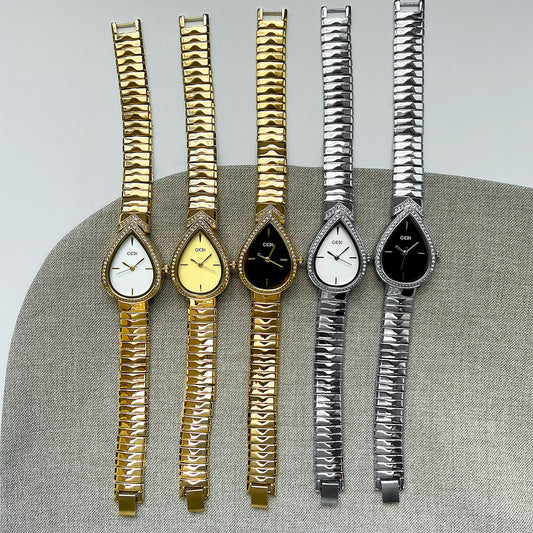 Exquisite Diamond Encrusted Snake Head Water Drop Design Womens Quartz Watch