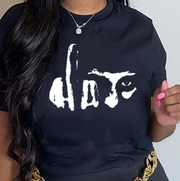 Trykte Bogstaver Dame Crew Neck T-Shirt Korte Ærmer
