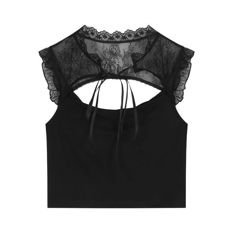 Womens French-style Cap-Sleeve Lace Camisole For Outerwear