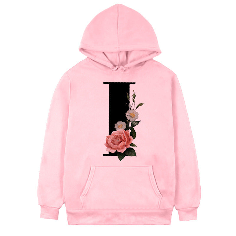 Hættetrøje i fleece til kvinder med 26 bogstaver og blomsterprint