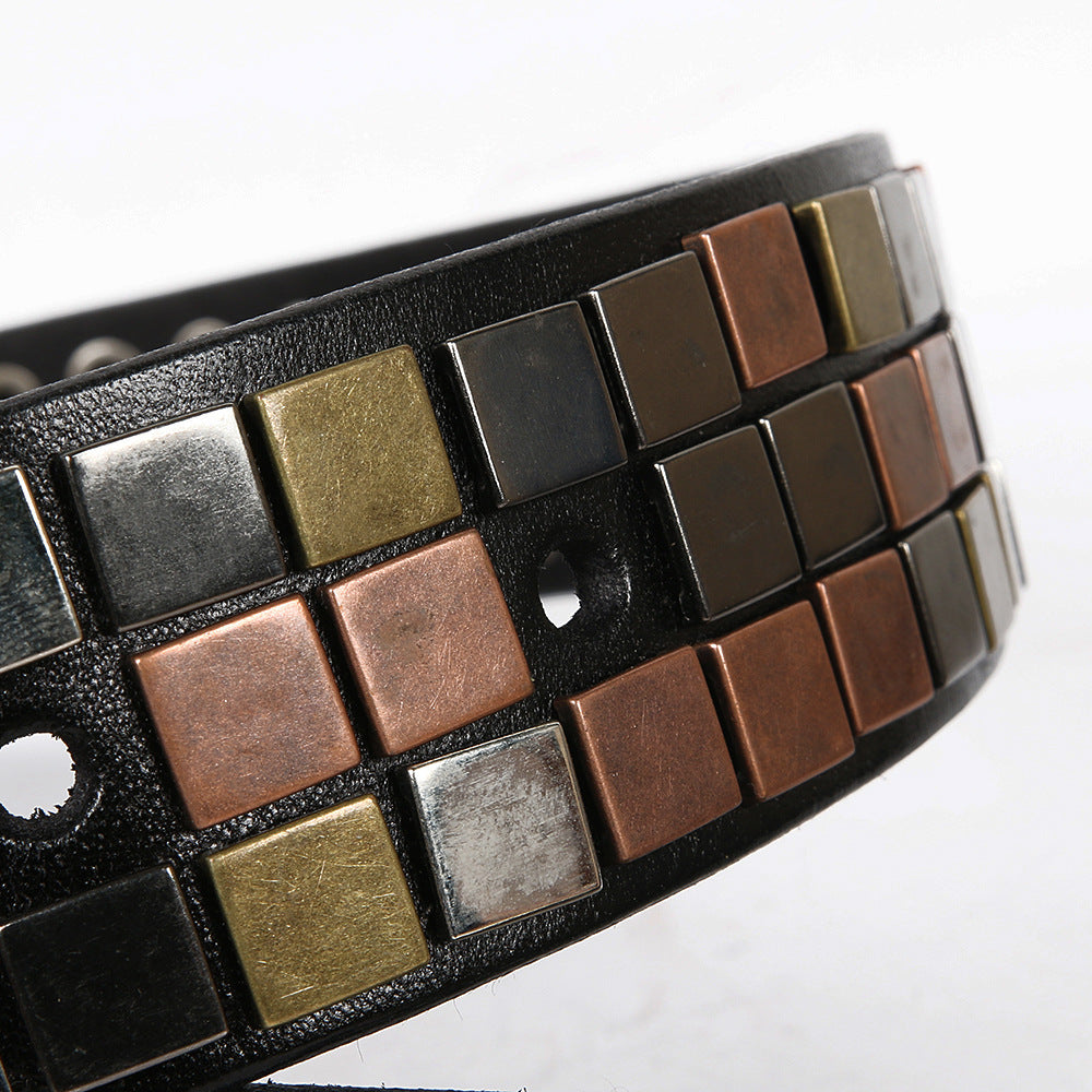 Hairdresser's Top Layer Leather Flat Studded Belt With Square Patch