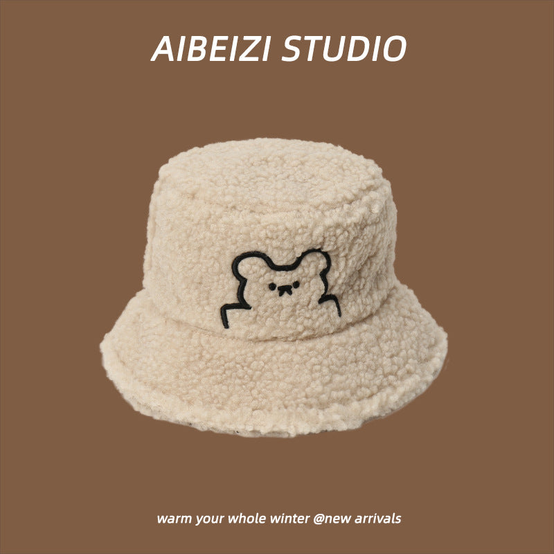 Winter Warm Broad-brimmed Hat Lambswool Bucket Hat Embroidery