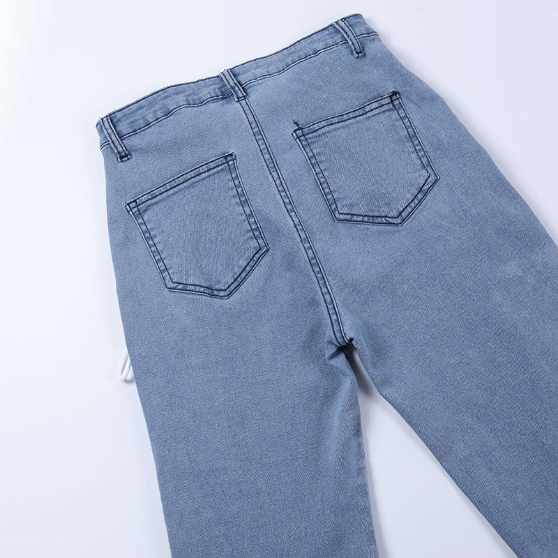 Cutout Statement Strapping Straight Leg Flared Jeans