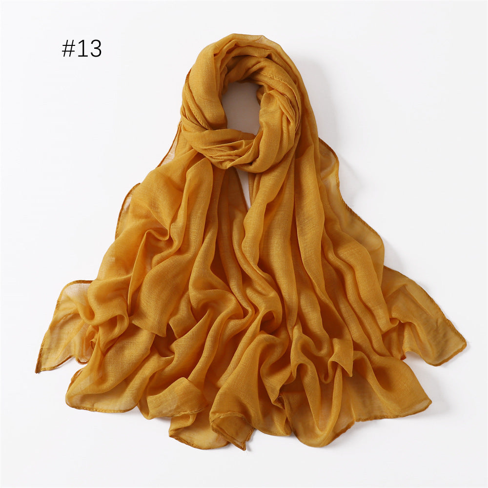 Classic Women's Pure Color Tulle Cotton And Linen Breathable Thin Scarf Silk