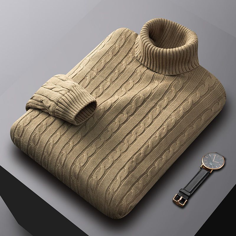 Men's Turtleneck Sweater Thick Cotton Sweater Fleece Lined Padded Warm Keeping Underwear