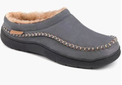 Mens Home Slippers With Non-Slip Warm Fleece-Lined Suede Upper