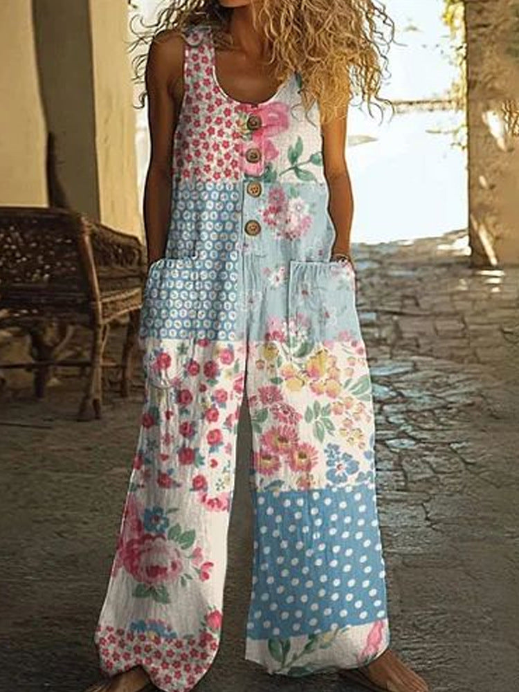 Womens Sleeveless Loose Pocketed Jumpsuit
