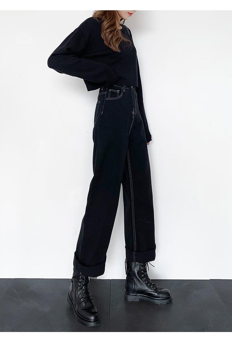 Plus Size Fleece Padded Jeans High Waist Loose Wide Leg Pants
