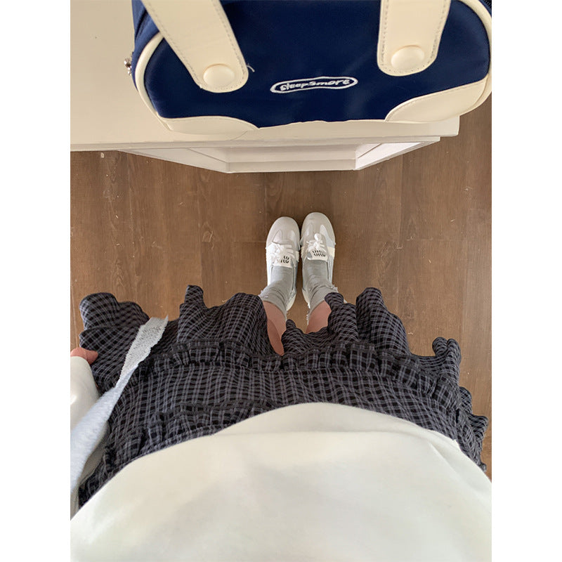 Korean-style Color-block Patchwork Pleated Skirt