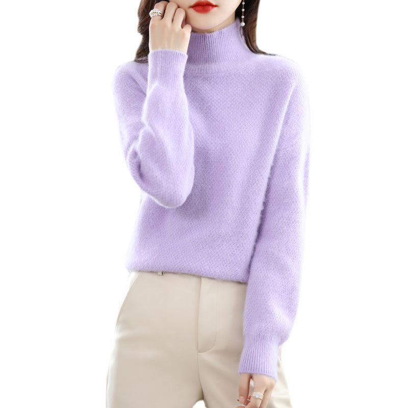 Mink Sweater Women's Half Turtleneck Loose Thick Short