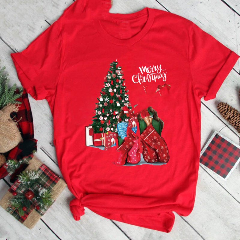Christmas Print Girlfriends Red T-Shirt