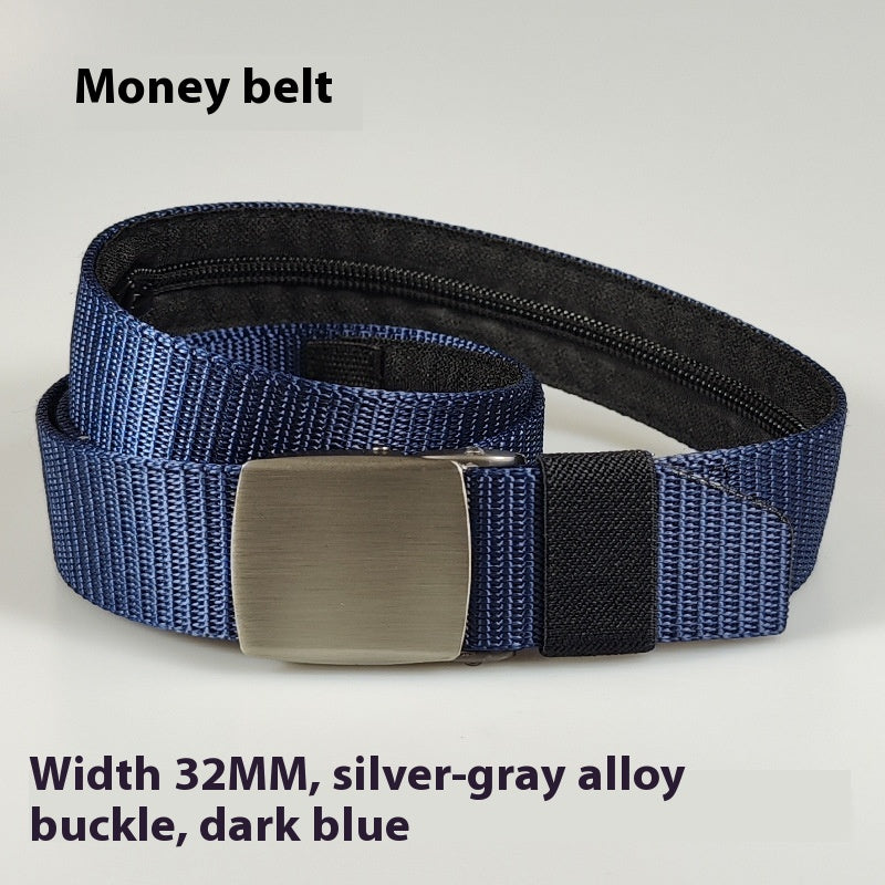 32MM Black Alloy Buckle Nylon Belt Women's Outdoor Security Multifunctional Anti-theft