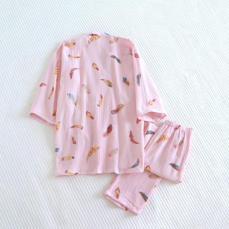 Spring And Autumn Thin Cotton Home Wear Set With Laces, Sauna Suit