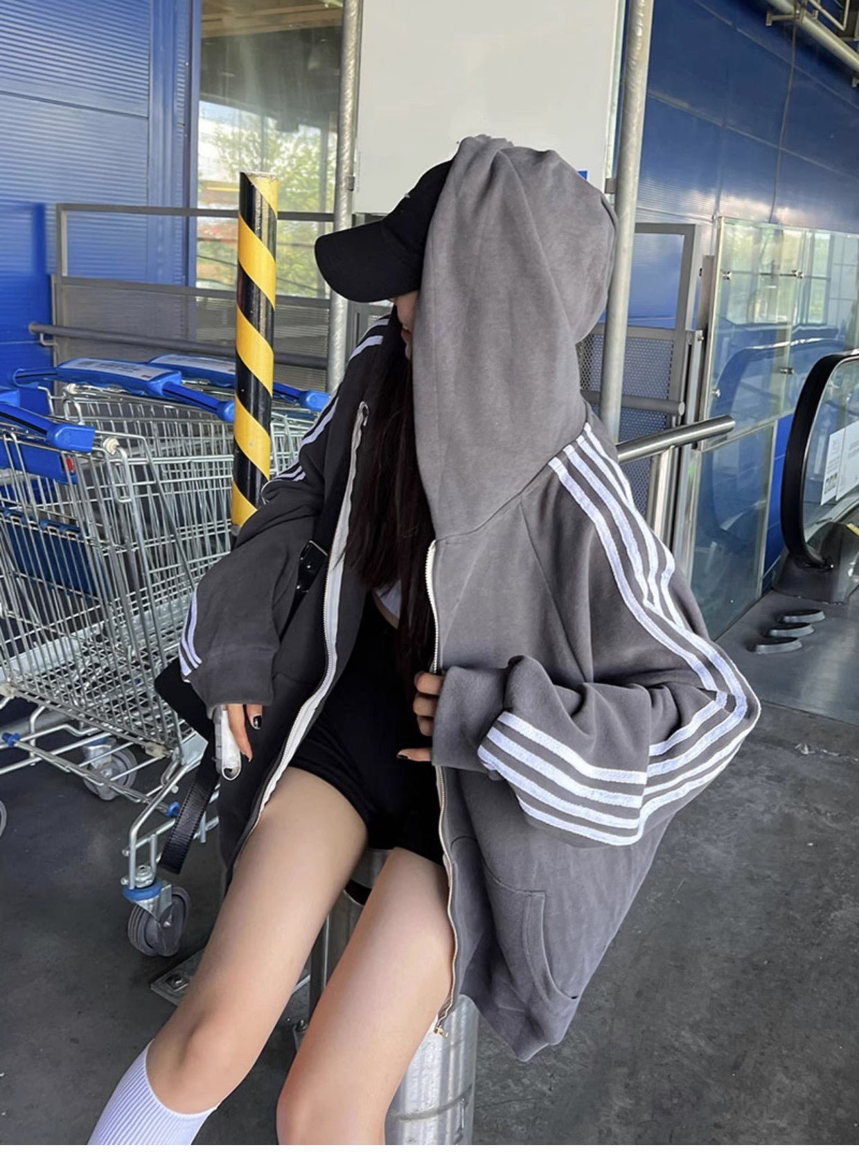 American Style Street Baseball Uniform Mid-length Sweater Cardigan Women's
