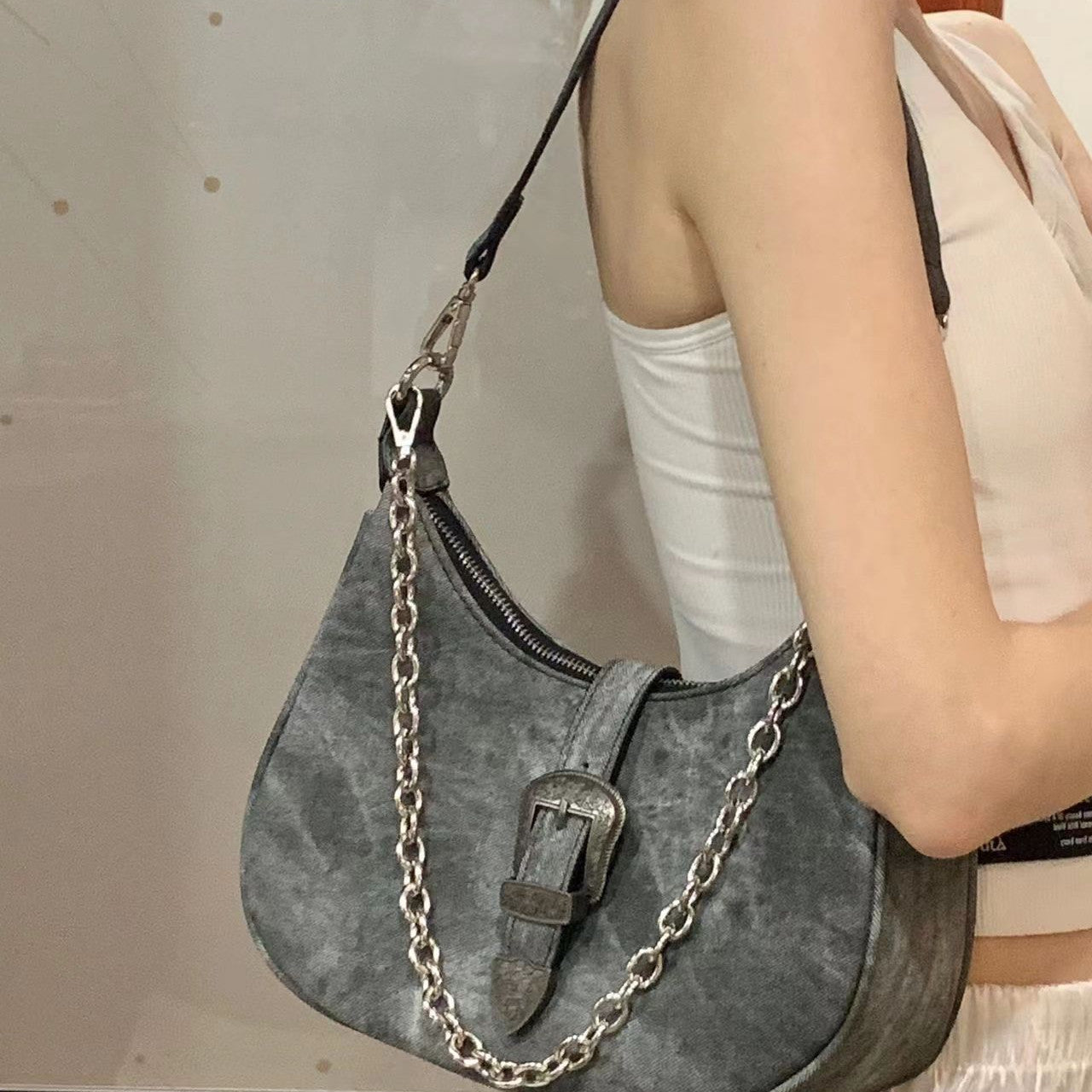 Niche Retro Chain Canvas Shoulder Bag Advanced Texture All-match Crossbody