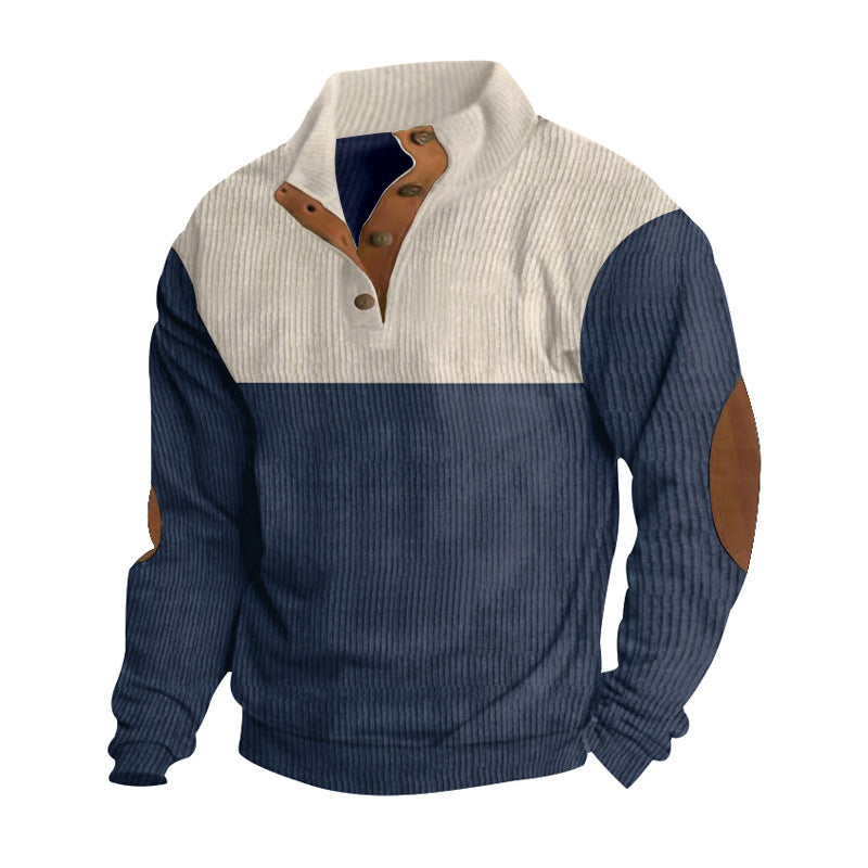 Men's Casual Button Half-open Stand Collar Coat Fashion Colorblock Sweater