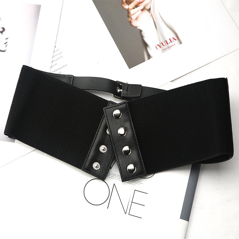 Dress Snap Button Versatile Elastic Elastic Wide Belt