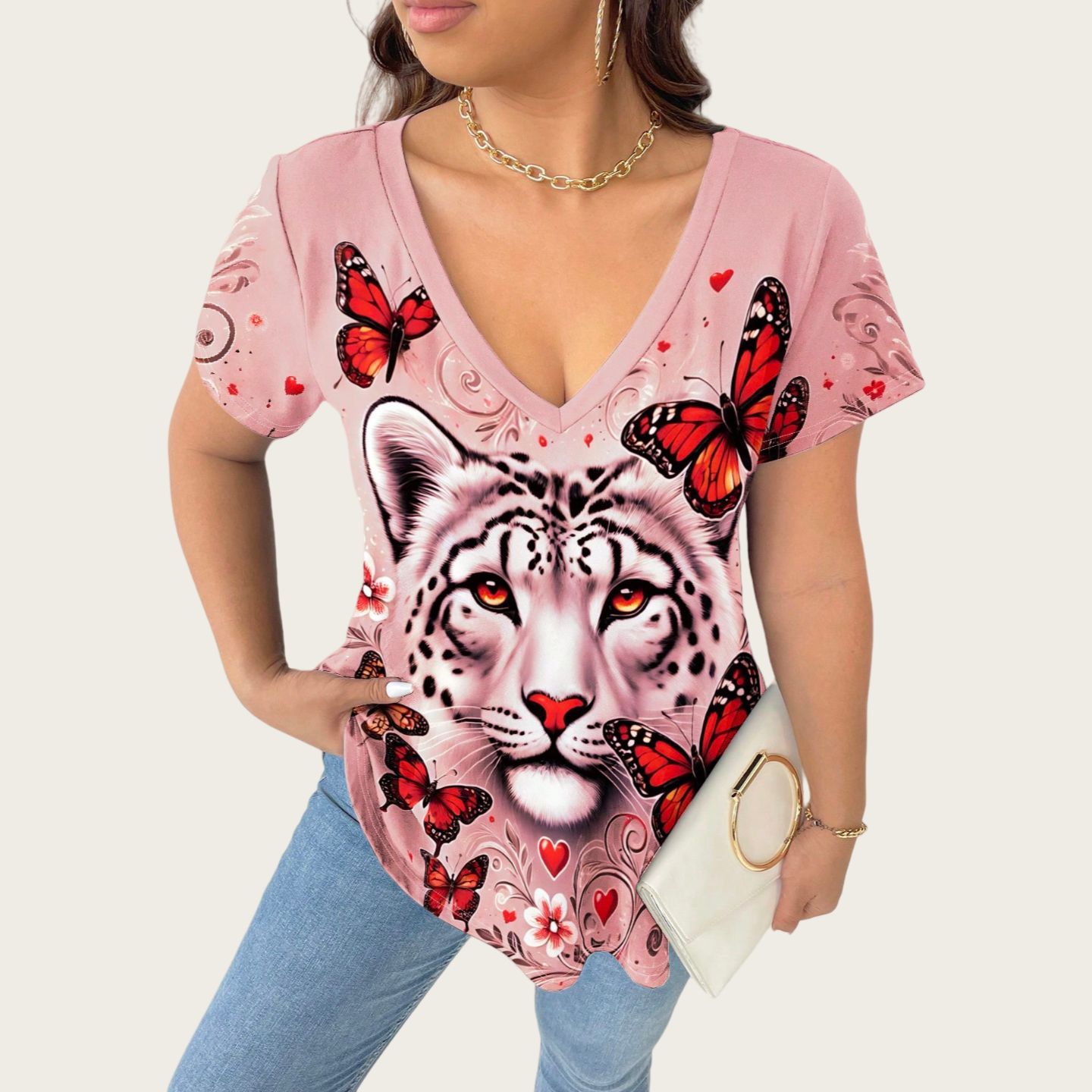 Stylish Minimalist Casual Design Womens Short Sleeve Top