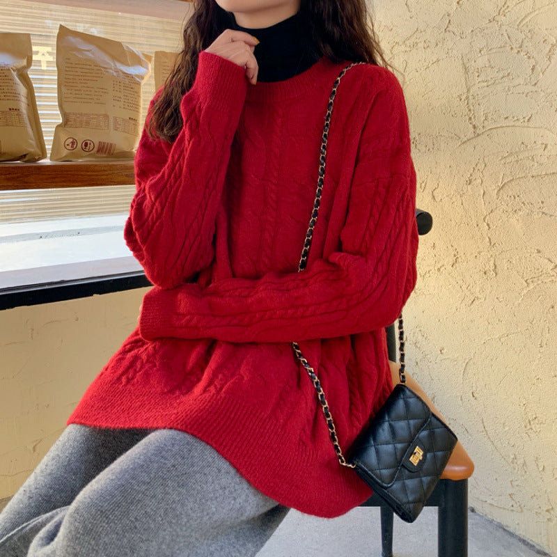 Knitted Cable-knit Pullover Sweater Women's Tops Winter Loose And Idle Women's