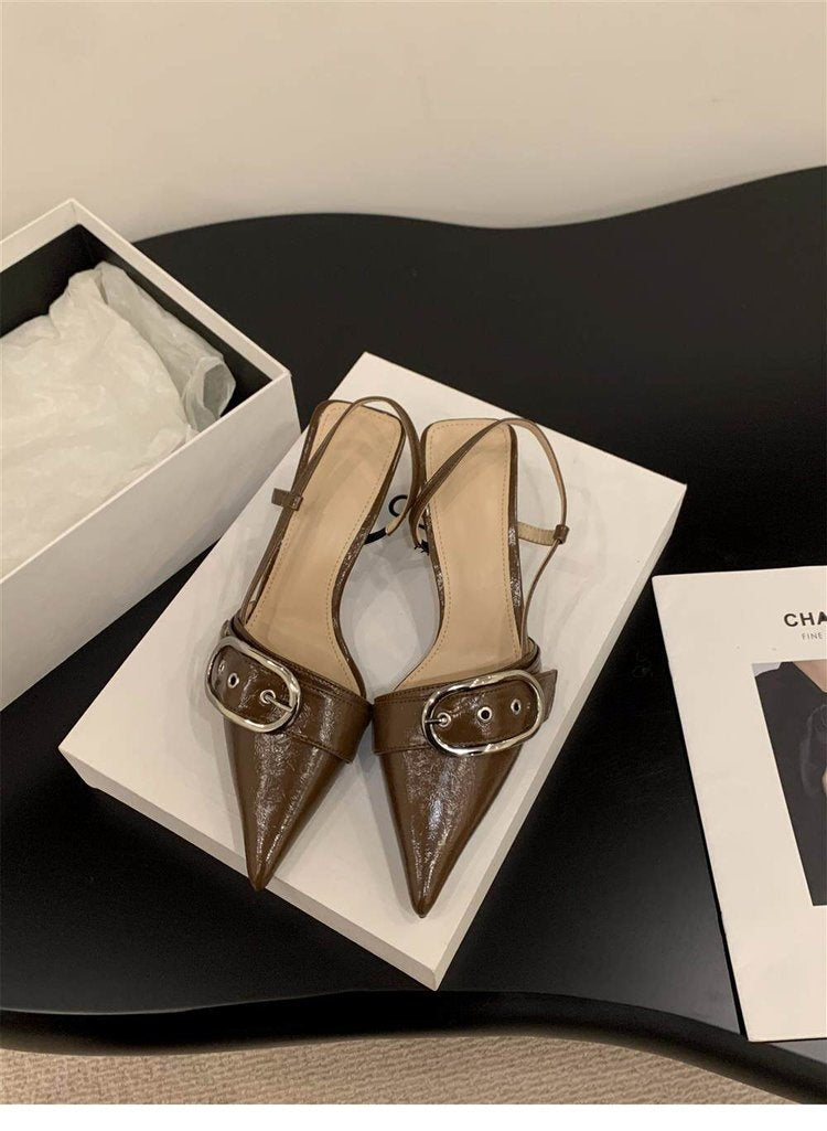 Niche French Style Silver High Heels, Closed Toe Slingback Sandals, Elegant Pointed Toe Flats, 2026 Spring&Summer New Arrival Fairy Style Women's Shoes