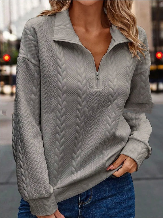 Half Cardigan Zipper And Lapel Pullover Sweater European And American Leisure Simple