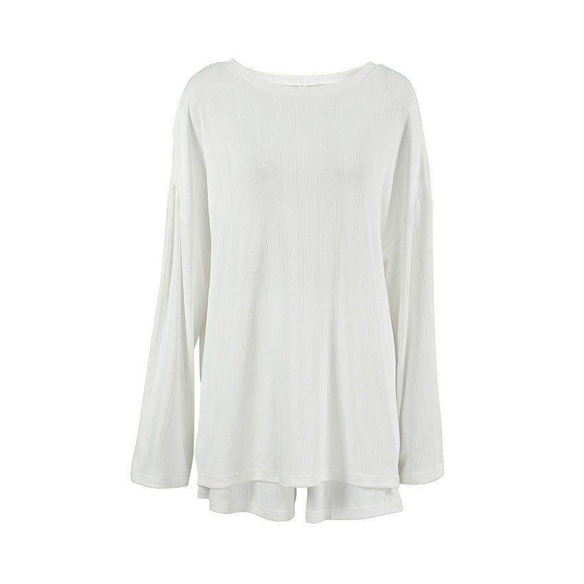 White Loose-fitting Breathable Stretchy Knitted Pajama Set