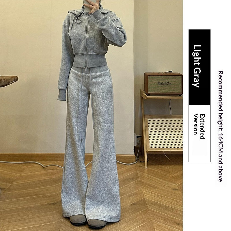 Dark Gray Flared Pants Womens High-Waisted Casual Sport Pants