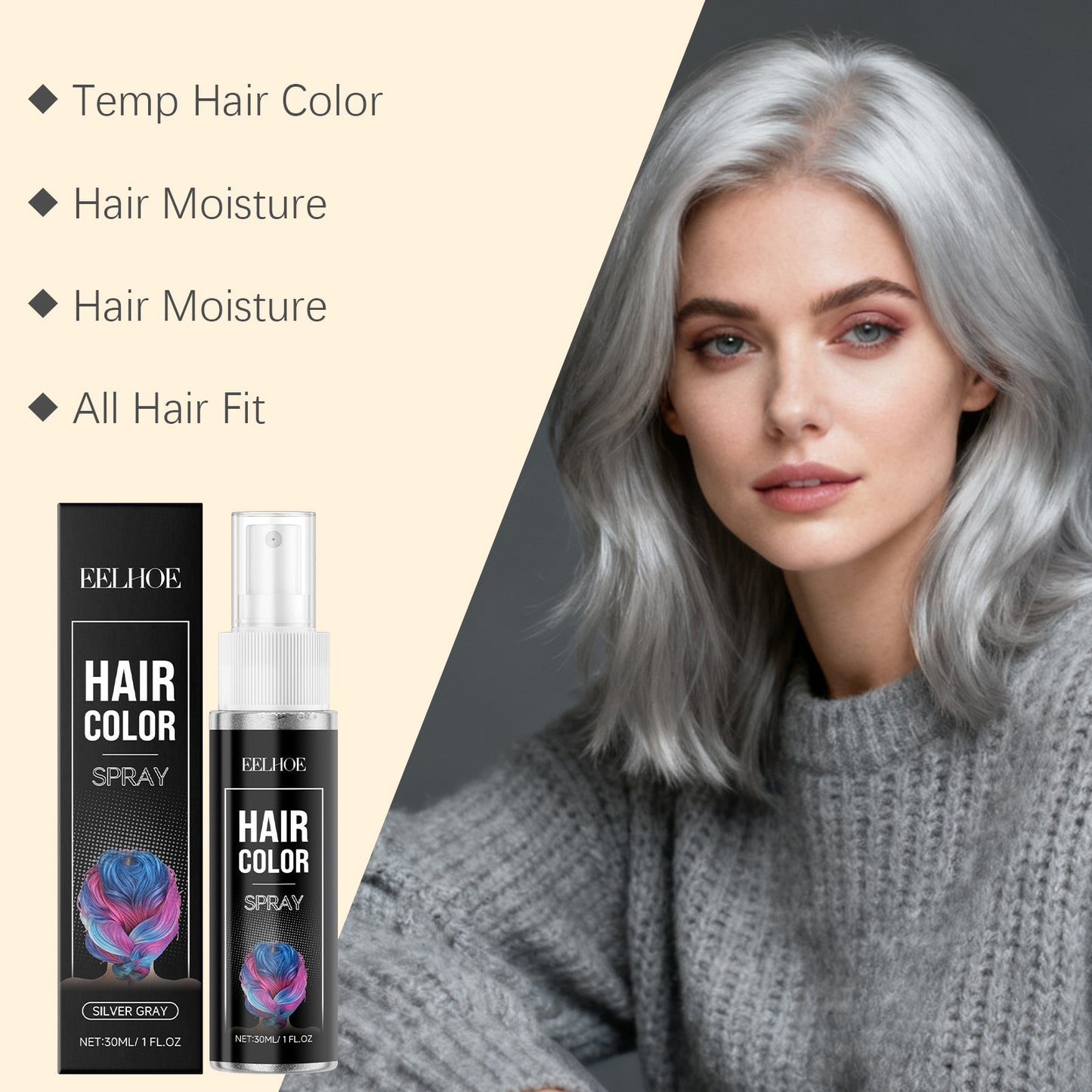 Silver Gray Temporary Hair Color Spray For Even Application Easy To Color And Delivers Moisturizing Shiny Results