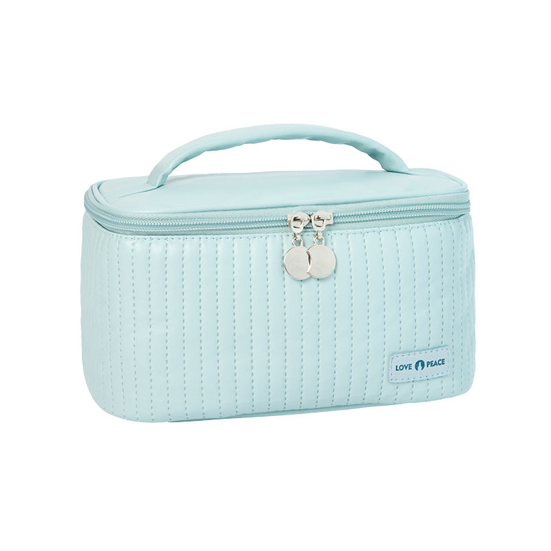 Open Lid PU Solid Color Portable Toiletry Storage Bag Makeup Bag