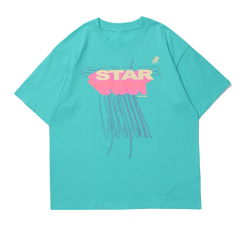 Candy-colored Letter-printed Short-sleeve Top